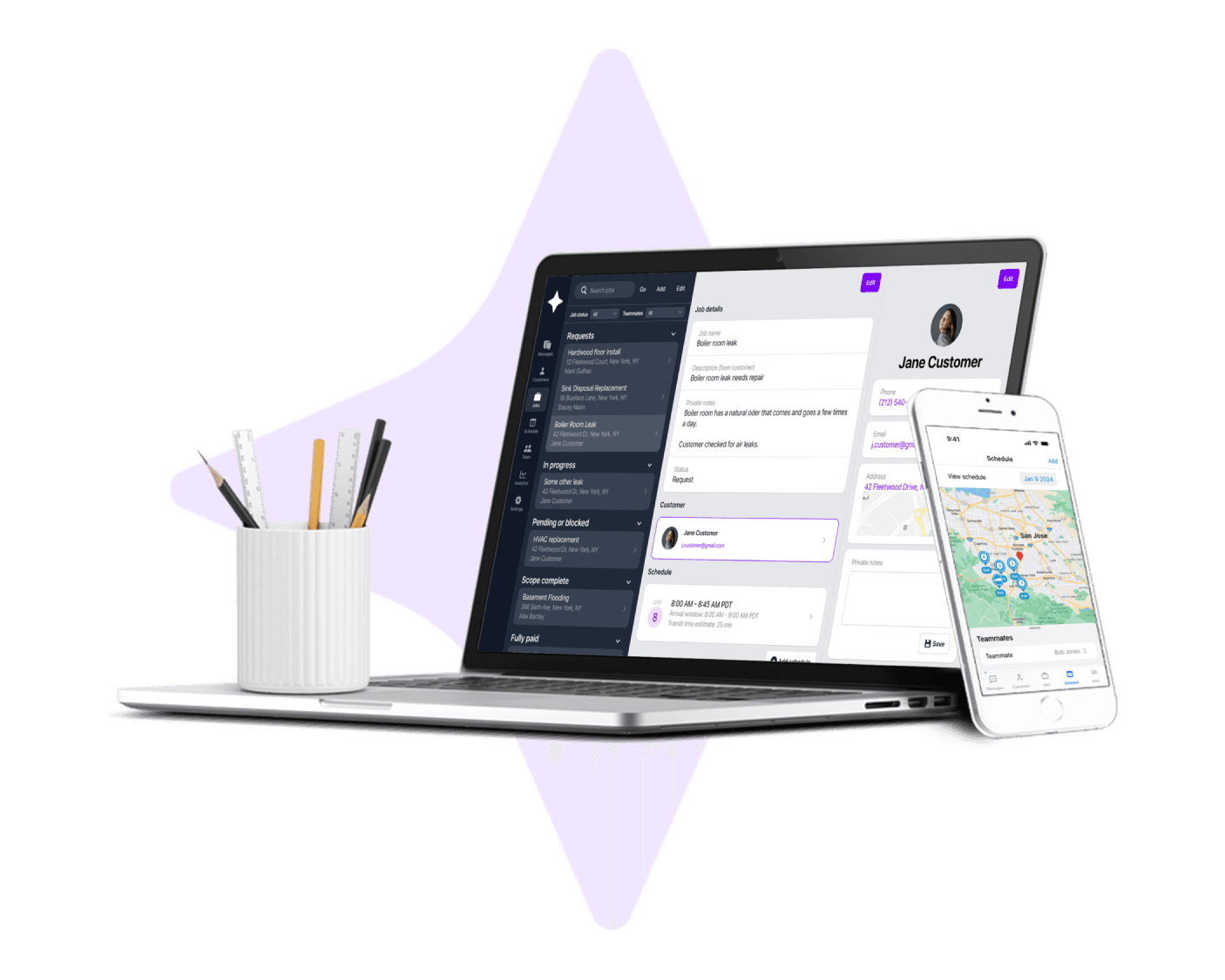 Laptop and smartphone showcasing a digital workspace interface